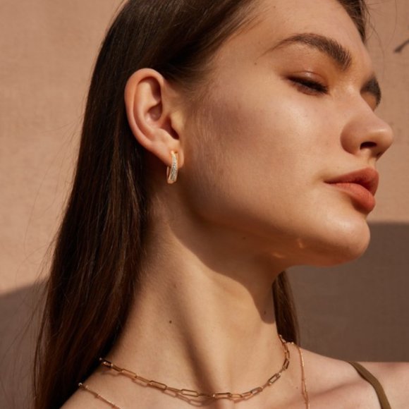 Valloey Rover 14K Gold Plated Dainty Diamond Cubic Zirconia Boho Huggie Hoop Ear - Picture 3 of 4